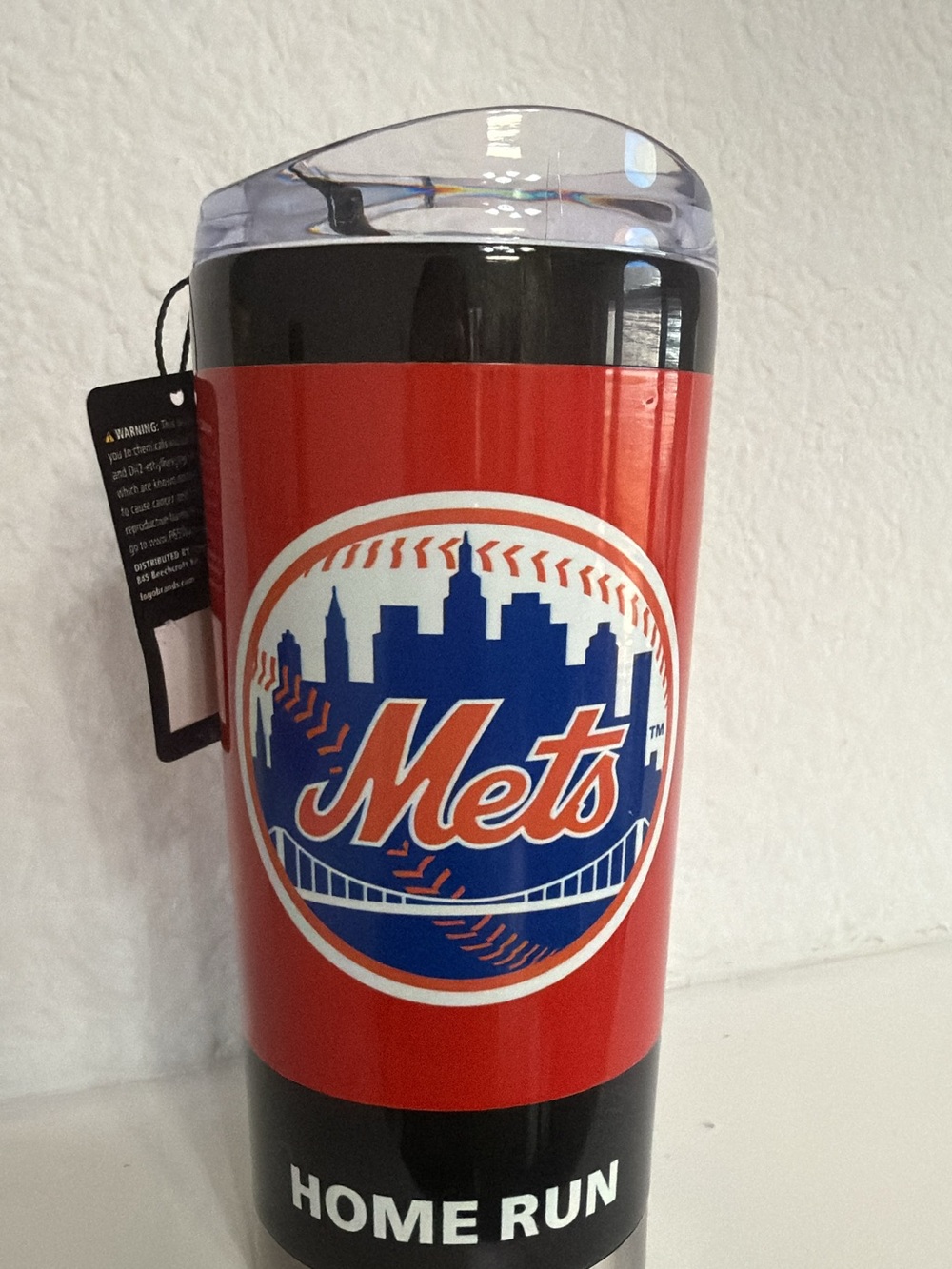 Red and Blue Mets Travel Tumbler with Clear Lid 20 Oz